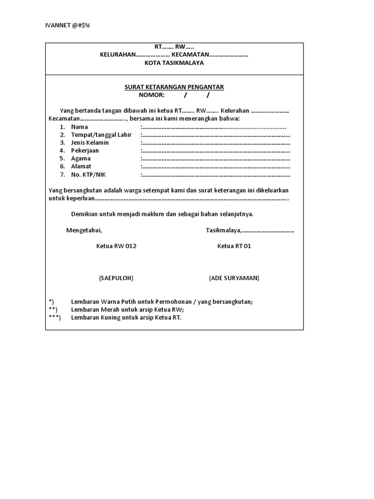 Surat Pengantar RT RW
