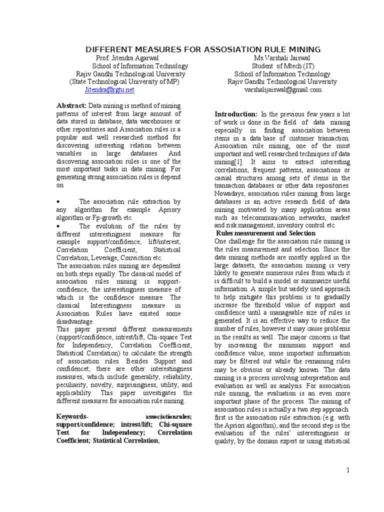 Measures for Association Rule Mining | PDF