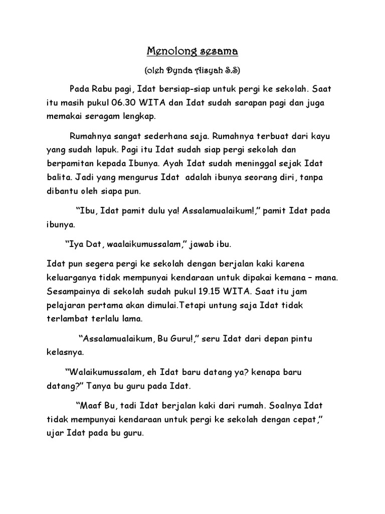 Cerpen Dinda Menolong Sesama