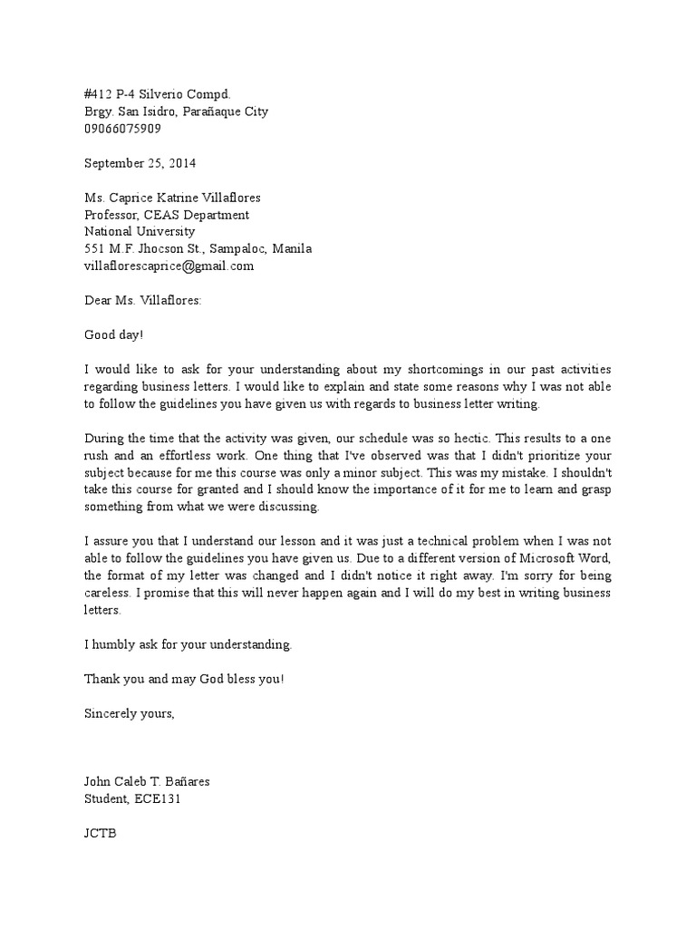 Explanation Letter Sample  PDF With Letter Of Explanation Template