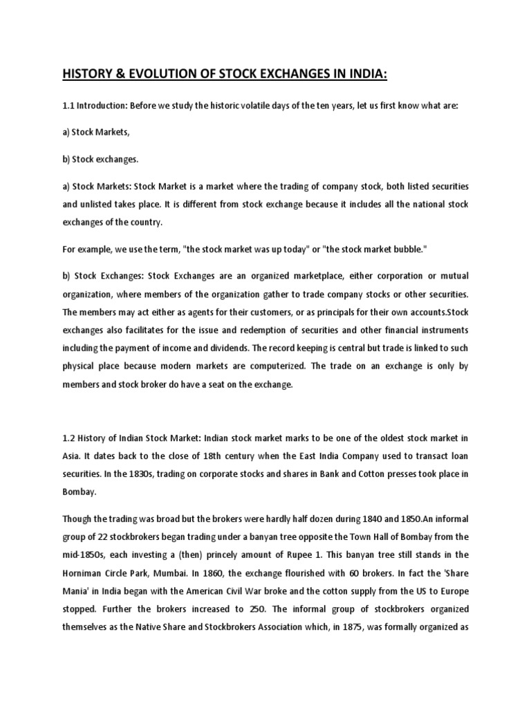History & Evolution of Stock Exchanges in India | PDF | Stock Market