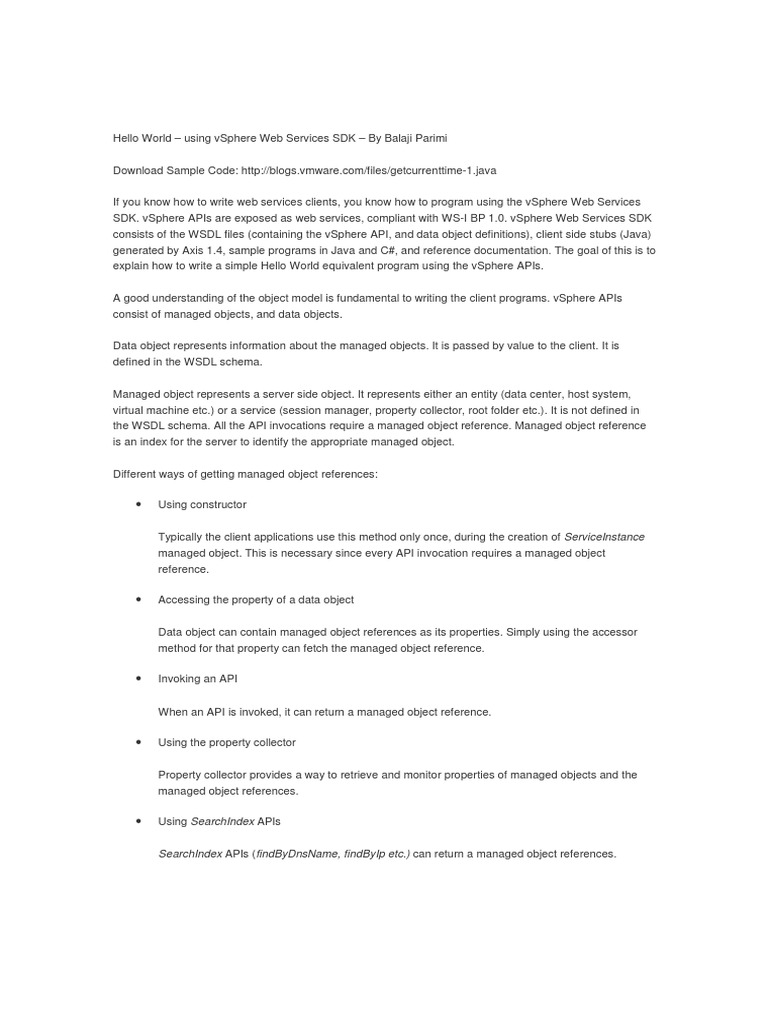 Hello World - Using Vsphere Web Services SDK | PDF | Application ...