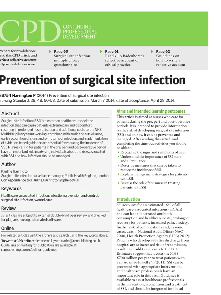 Prevention of Surgical Site Infection | PDF | Transmission (Medicine ...