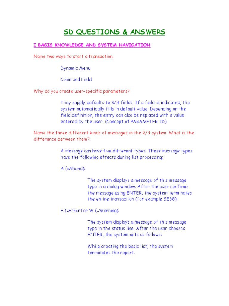 SD Questions & Answers | PDF | Invoice | Warehouse