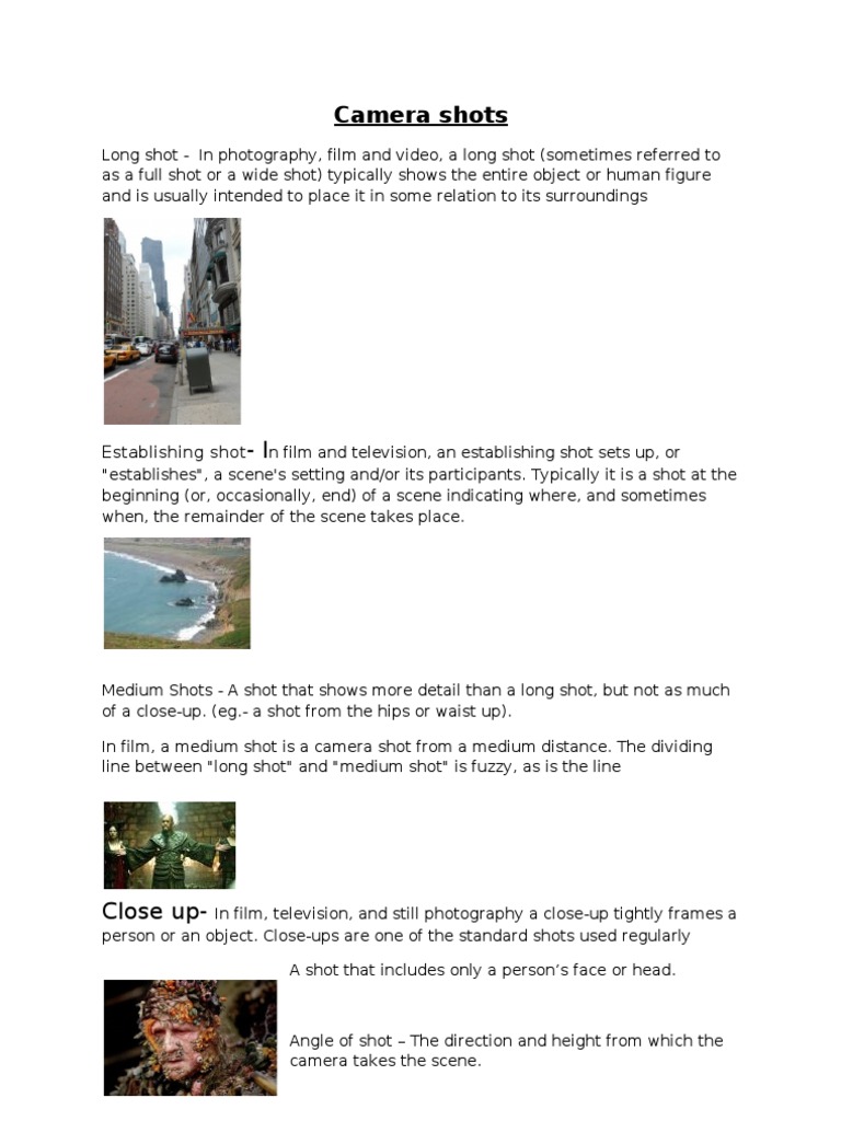 Camera Shots and Editng Skils | PDF | Close Up | Filmmaking