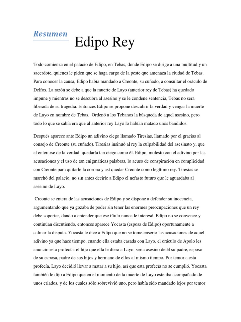 arrepentirse desarrollo de clon Resumen Edipo Rey | PDF | Edipo | Mitología tebana