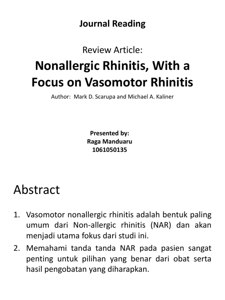 Vasomotor Rhinitis: Diagnosis dan Pengobatan | PDF | Sains & Matematika