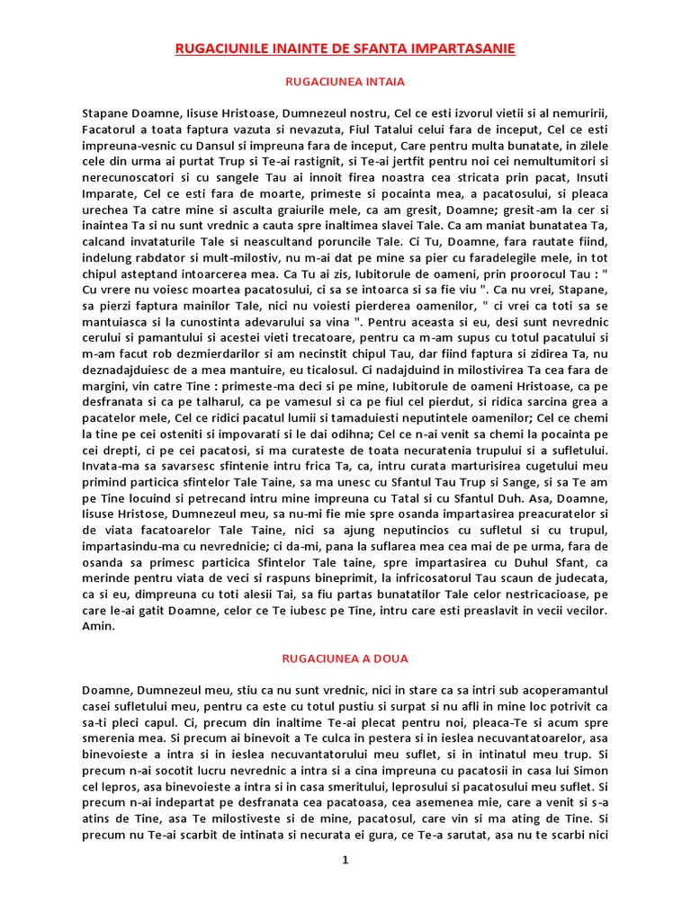 Rugaciunile Inainte de Sfanta Impartasanie | PDF