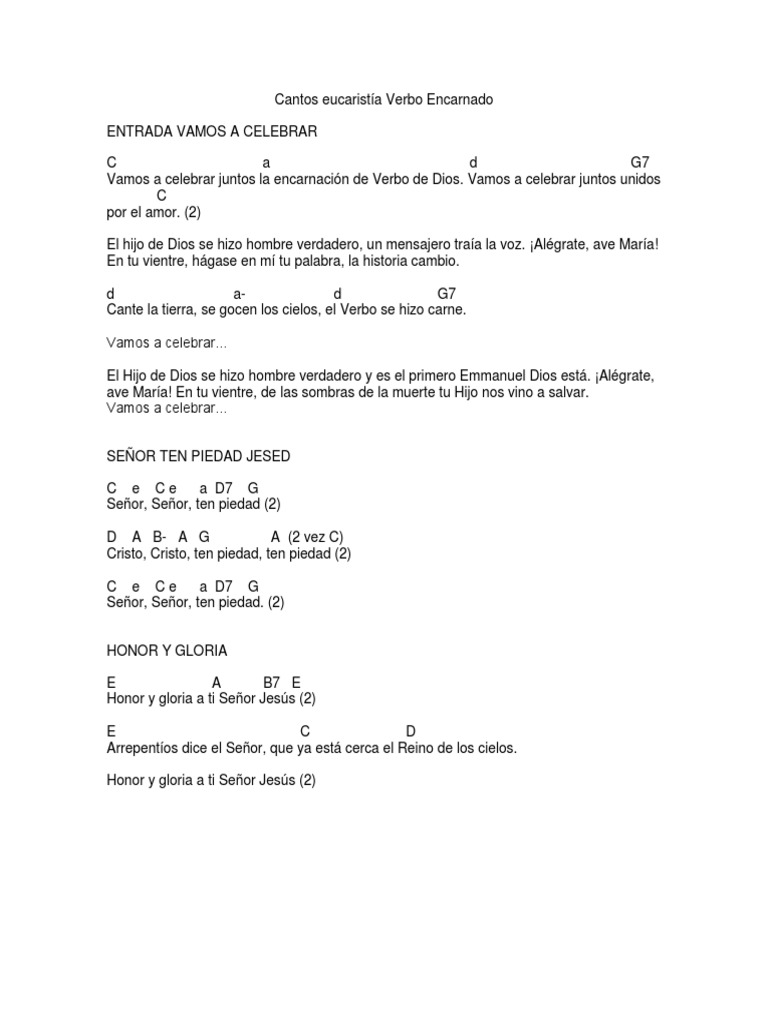 Cantos Eucaristia Verbo Encarnado Christ (Title) Lord's Prayer