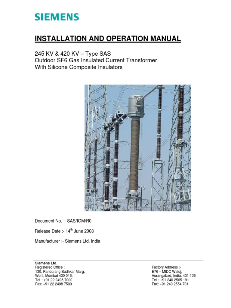 400 KV SF6 Filled CT O&M Manual | Transformer | Insulator (Electricity)