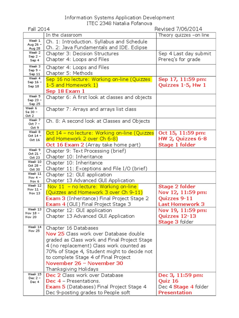 Itec 2348 Schedule Fall 1asd4 | PDF | Teaching Methods & Materials ...
