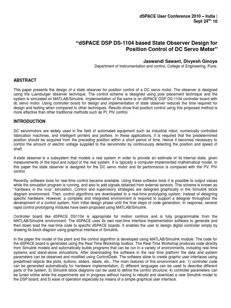 DC Servo Motor Control with dSPACE | PDF | Real Time Computing ...