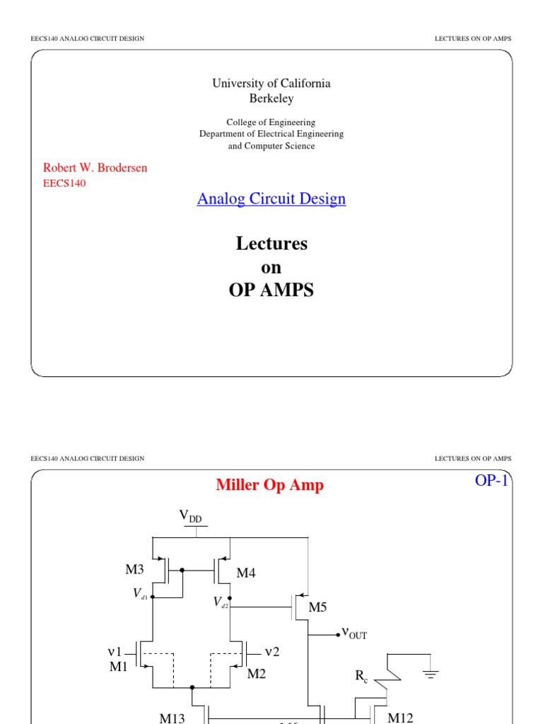 Op Amp Circuit Design Lectures | PDF | Operational Amplifier | Analog ...