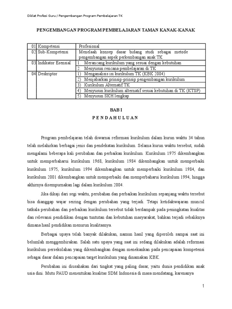 Program Pengembangan Pembelajaran Tk Pdf