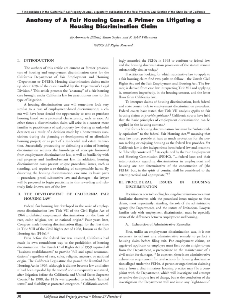 Anatomy of A Fair Housing Case PDF Housing Discrimination (United