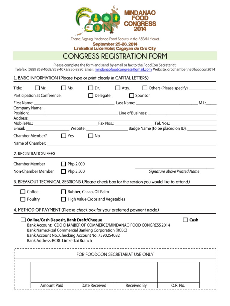 Mindanao Food Congress Registration Form | PDF