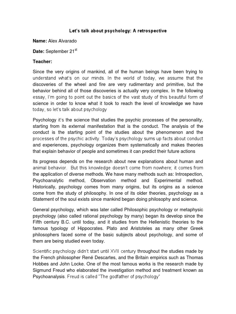 Essay About Psychology Psychoanalysis Psychology & Cognitive Science