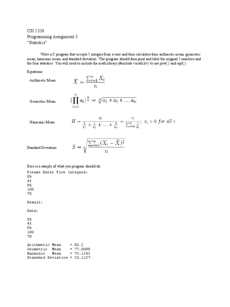 C Program for Calculating Statistics | PDF