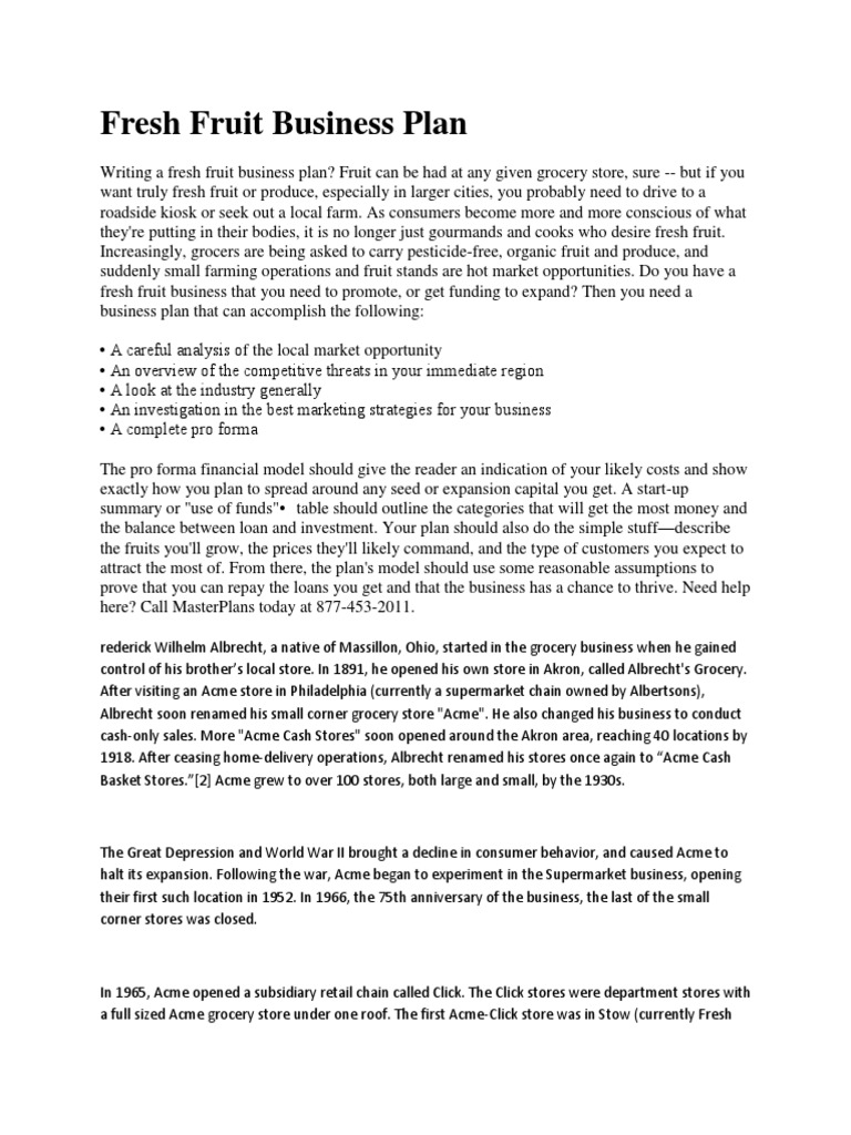 Fresh Fruit Business Plan PDF Retailing Retailers