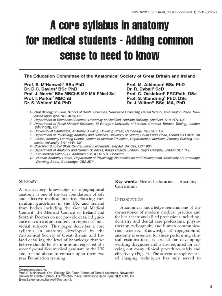 A Core Syllabus in Anatomy PDF Anatomical Terms Of Motion