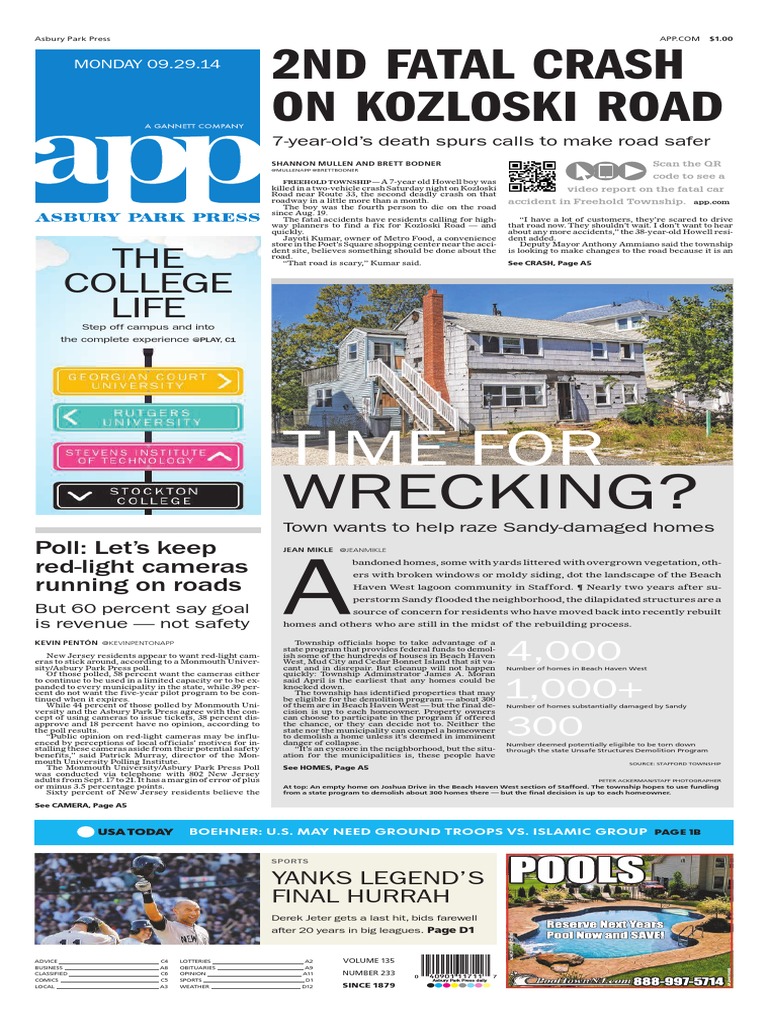 Asbury Park Press Front Page Monday, Sept. 29 2014 PDF Business