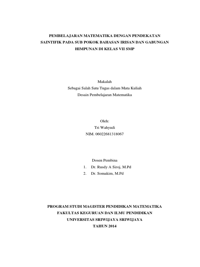 Desain Pembelajaran Irisan Dan Gabungan Himpunan