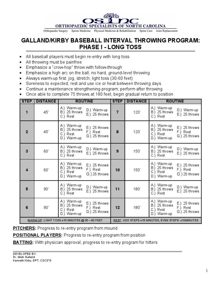 Baseball Interval Throwing Program_Phase 1_Long Toss Positions (Team
