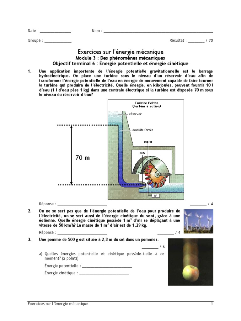 Exercices énergie Cinétique Et Potentielle 3ème