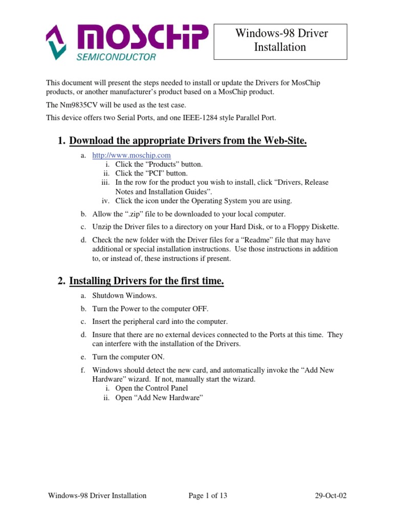 Installing Windows 98 Drivers Guide | PDF | Device Driver ...