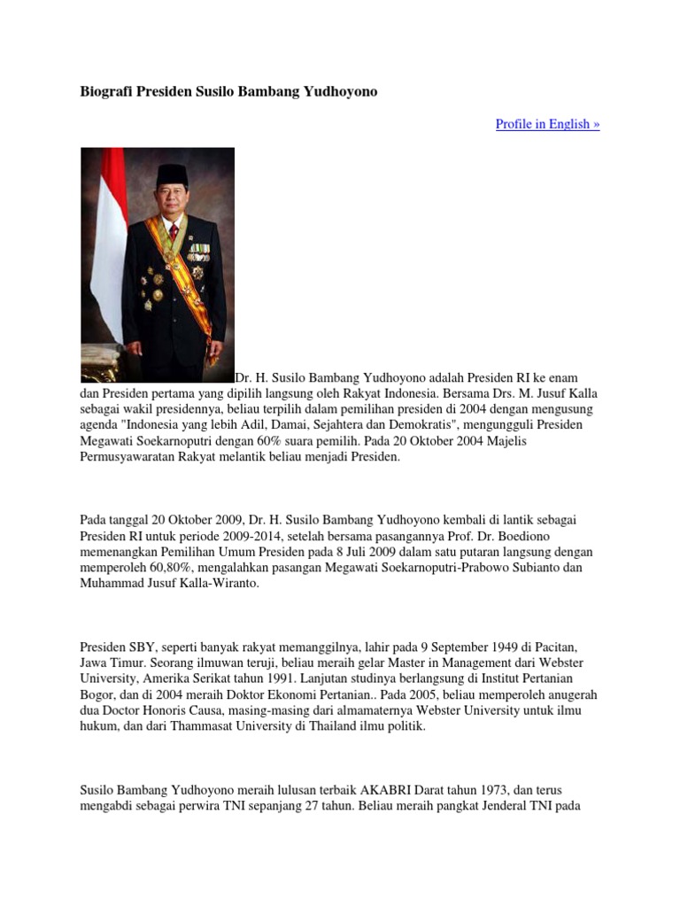 Biografi Presiden Susilo Bambang Yudhoyono