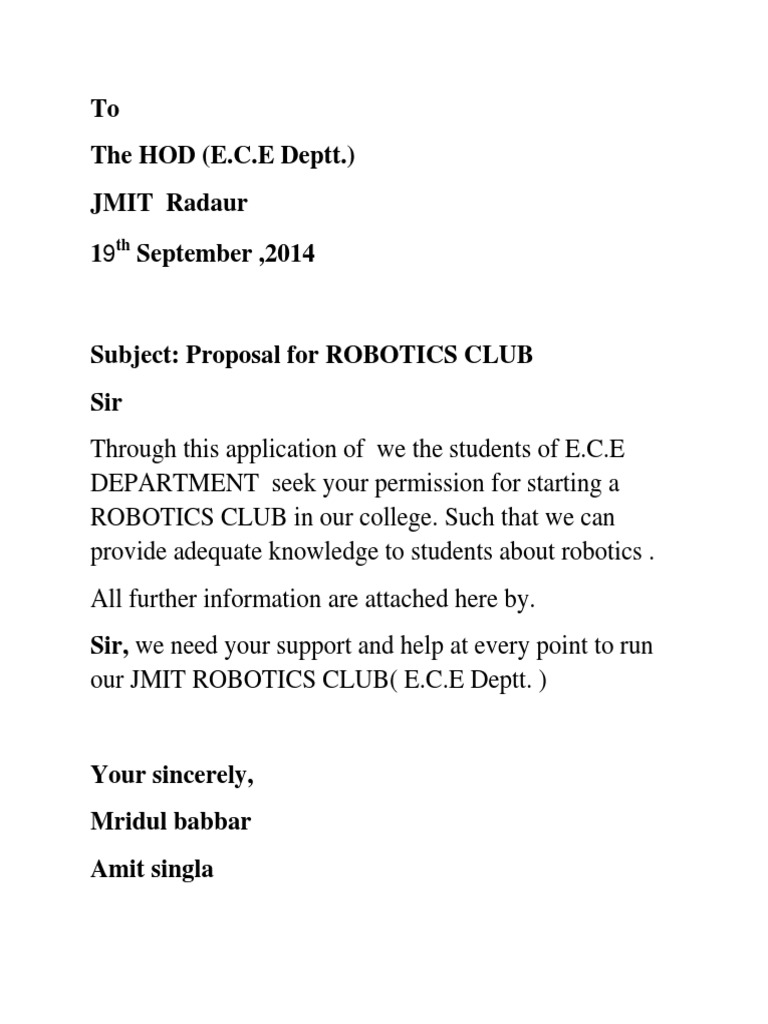 Proposal for Robotics Club to HOD | PDF | Technology & Engineering