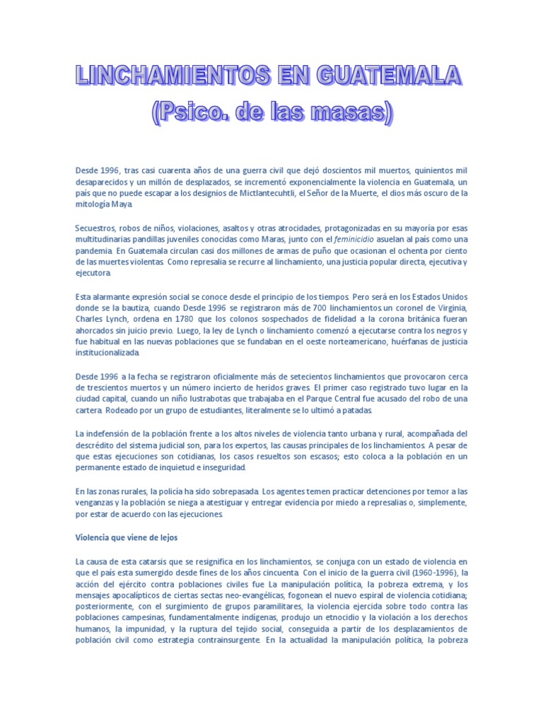 Linchamientos en Guatemala: Violencia y Justicia | PDF | Guatemala ...