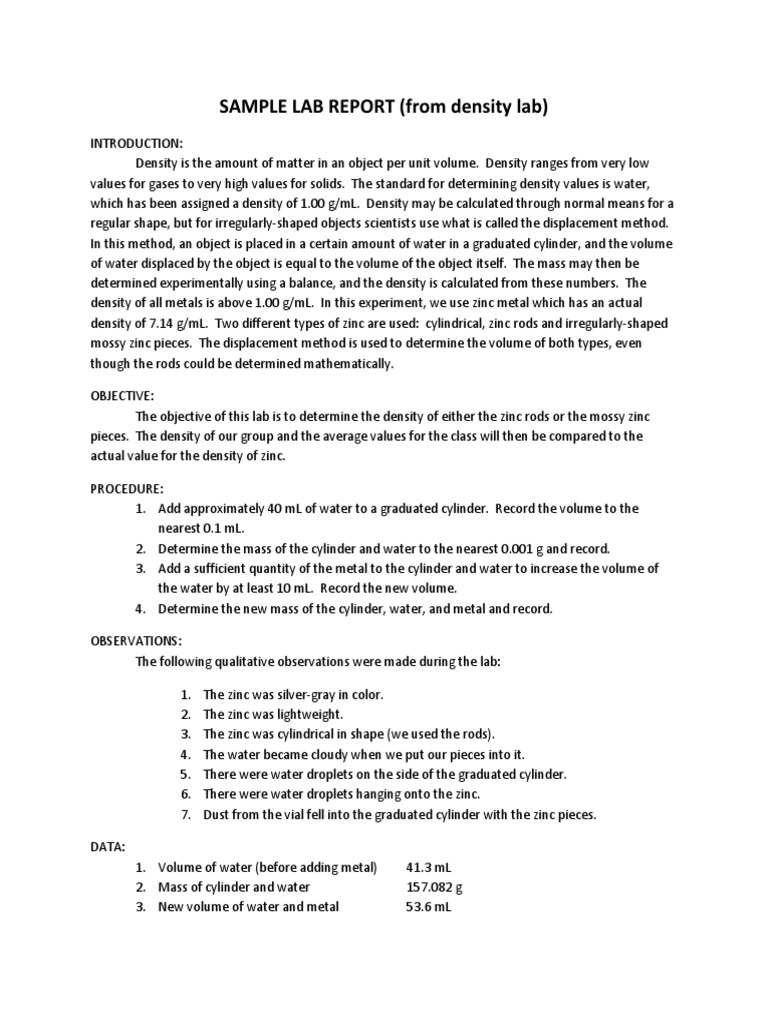 Sample Lab Report Pdf Density Volume