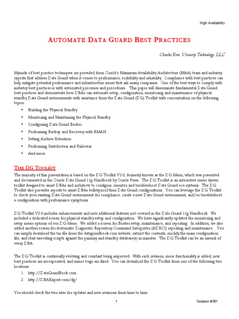 Automate Data Guard Best Practices | PDF