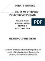 Corporate Finance Availability of Dividend Policy in Corporate