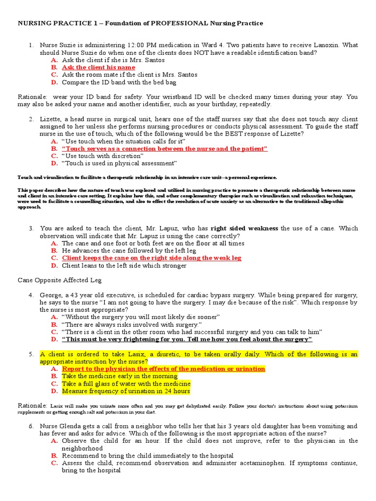 Nursing Practice 1 and 2 With Answers | PDF | Nursing | Clinical Medicine