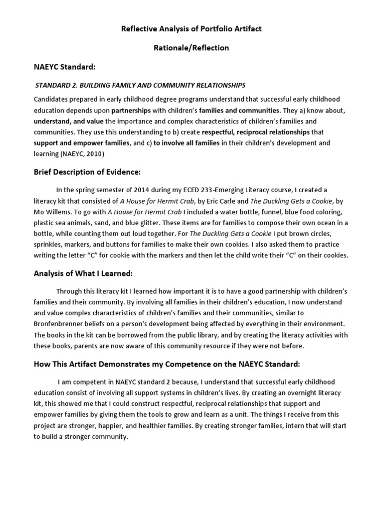 Rational Reflection For Naeyc Standard 2 Literacy Kit | PDF | Early ...