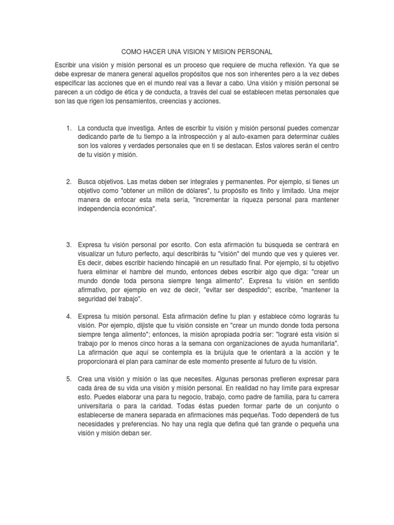 Como Hacer Una Vision y Mision Personal Percepción