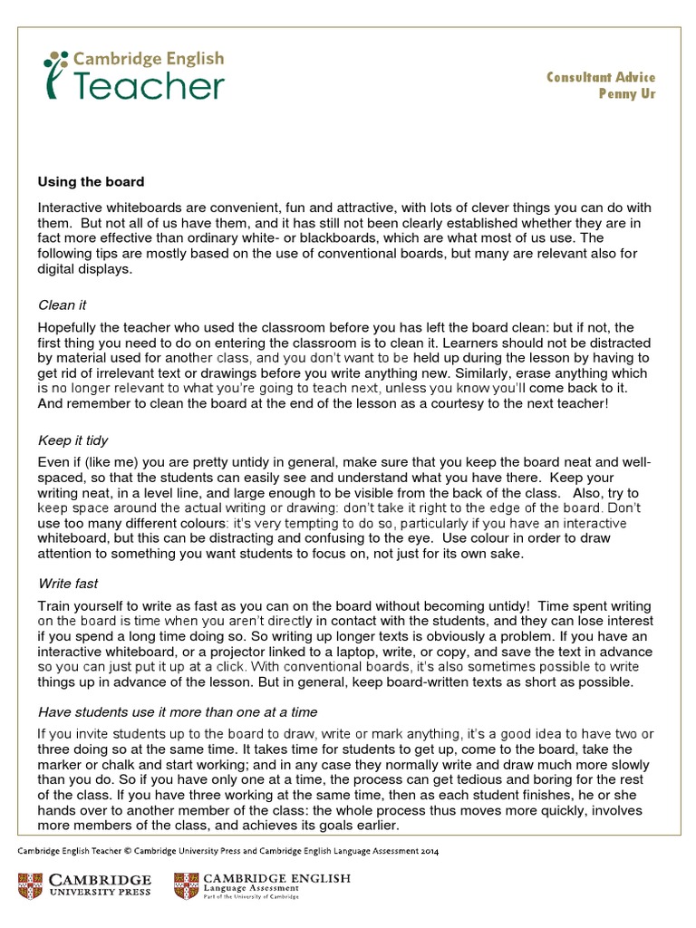 Effective Classroom Board Use Tips | PDF | Classroom | Sentence ...