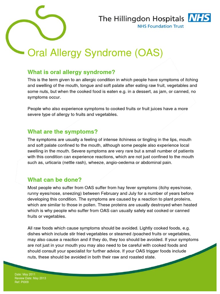 Oral Allergy Syndrome Allergy Allergology