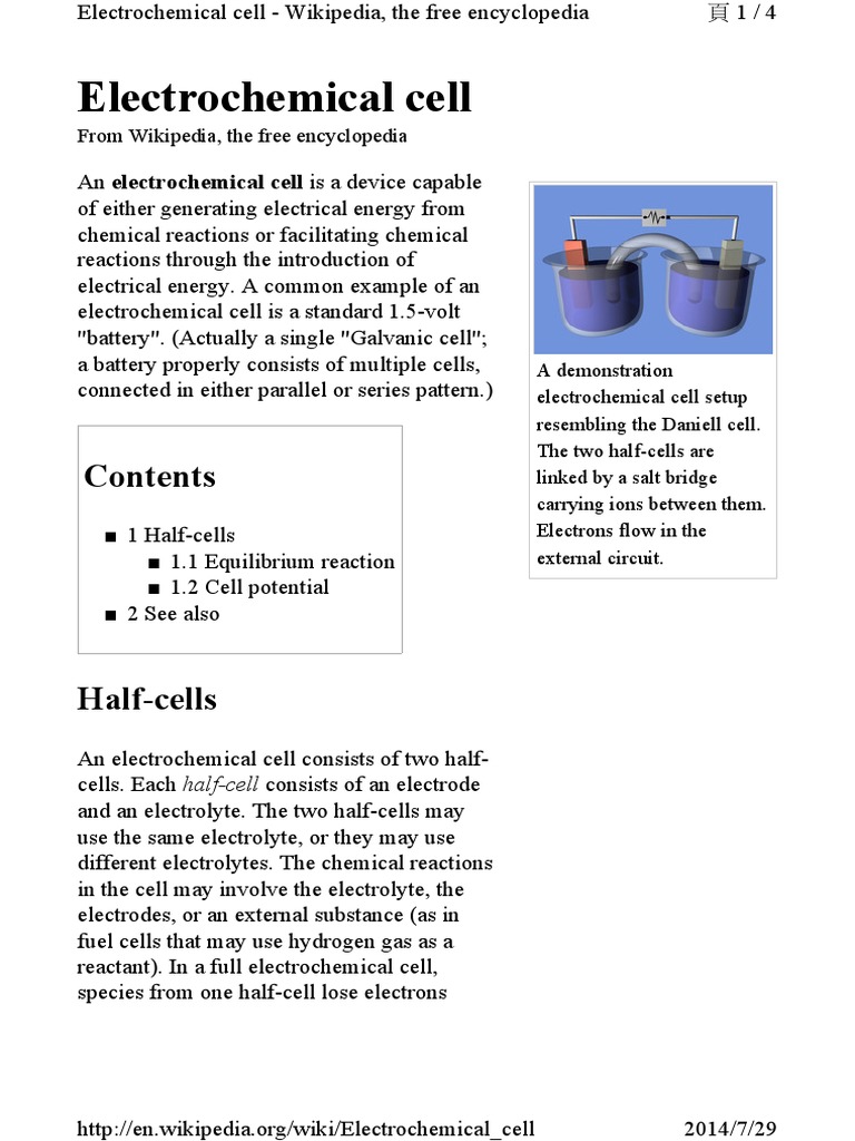 Electrochemical Cell From Wikipedia, The Free Encyclopedia PDF