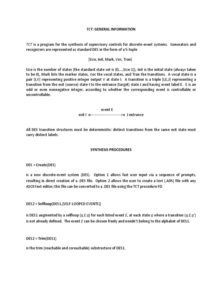 TCT: Supervisory Control Synthesis | PDF | Text File | Mathematical ...