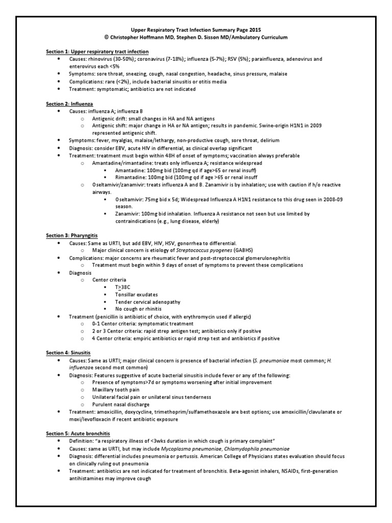 Upper Respiratory Tract Infections | PDF | Influenza | Pneumonia