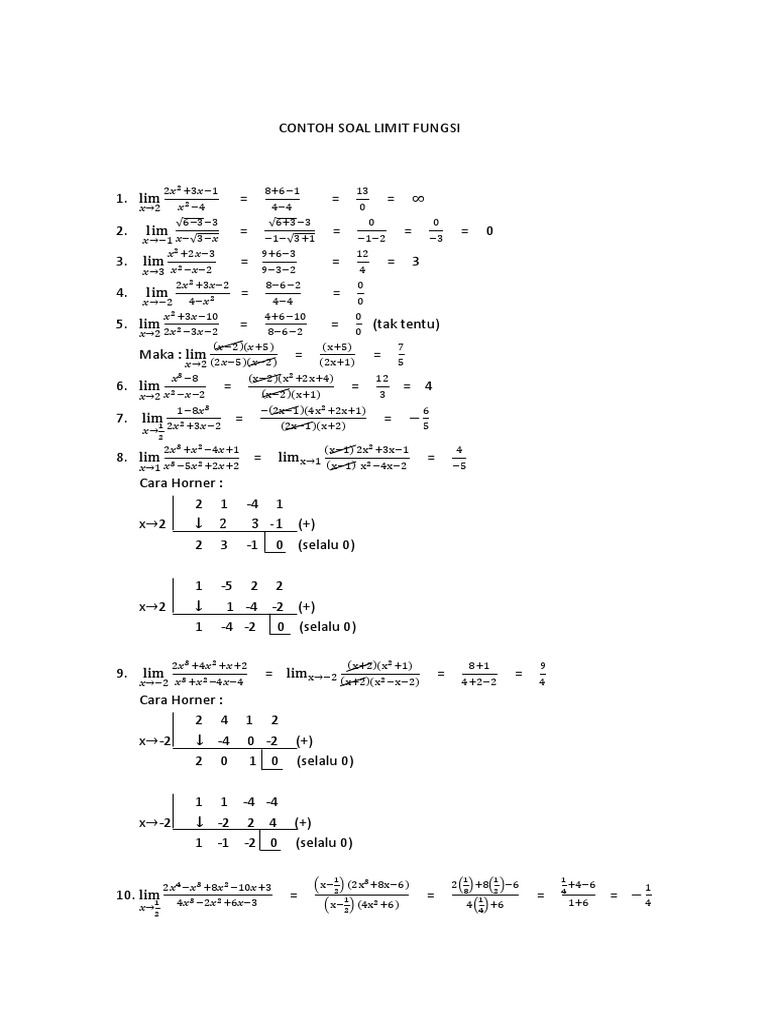 Contoh Soal Limit Fungsi Matematika Sma