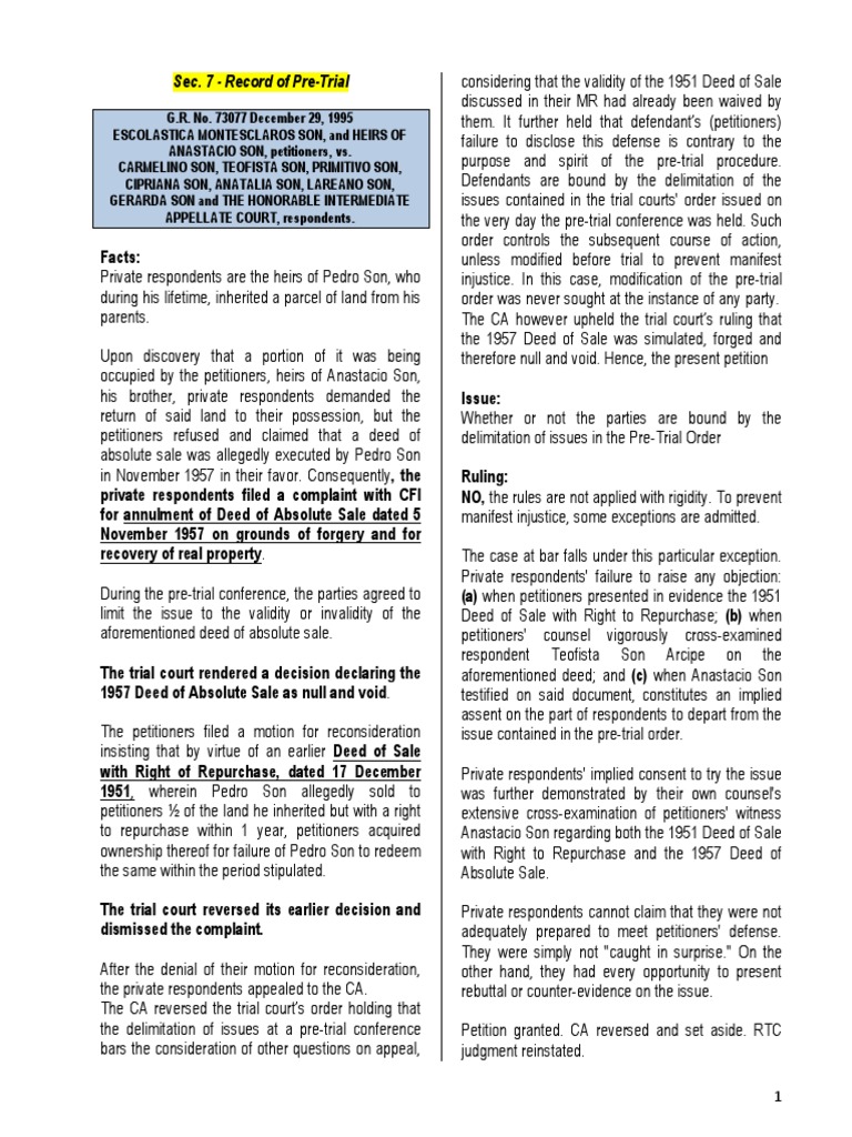 Pre-Trial Issues in Land Dispute Case | PDF | Deposition (Law ...