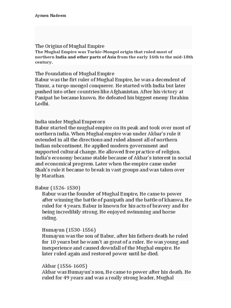 The Origins of Mughal Empire | PDF | Mughal Empire | Timurid Dynasty