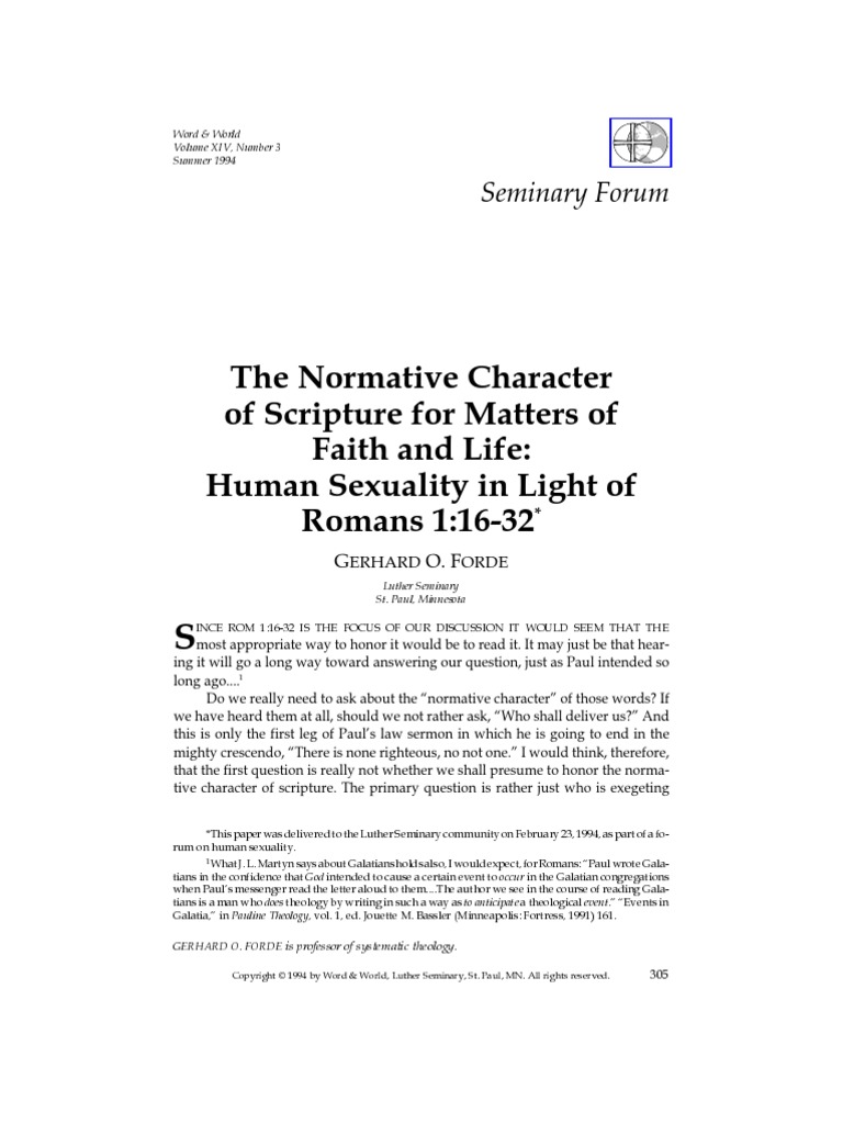Scripture's Normative Role in Sexuality | PDF | Epistle To The Romans ...
