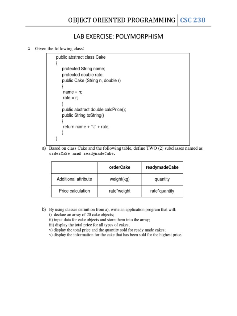 Lab Exercise JAVA (Polymorphism) | PDF | Inheritance (Object Oriented ...