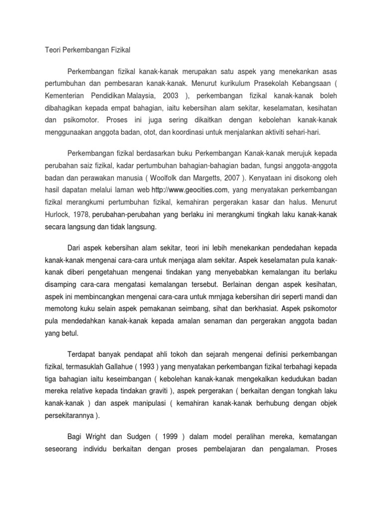 Teori Perkembangan Fizikal Pdf