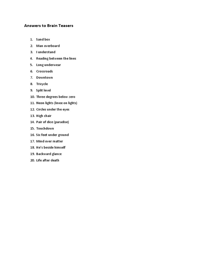 total success brain teaser quiz pdf